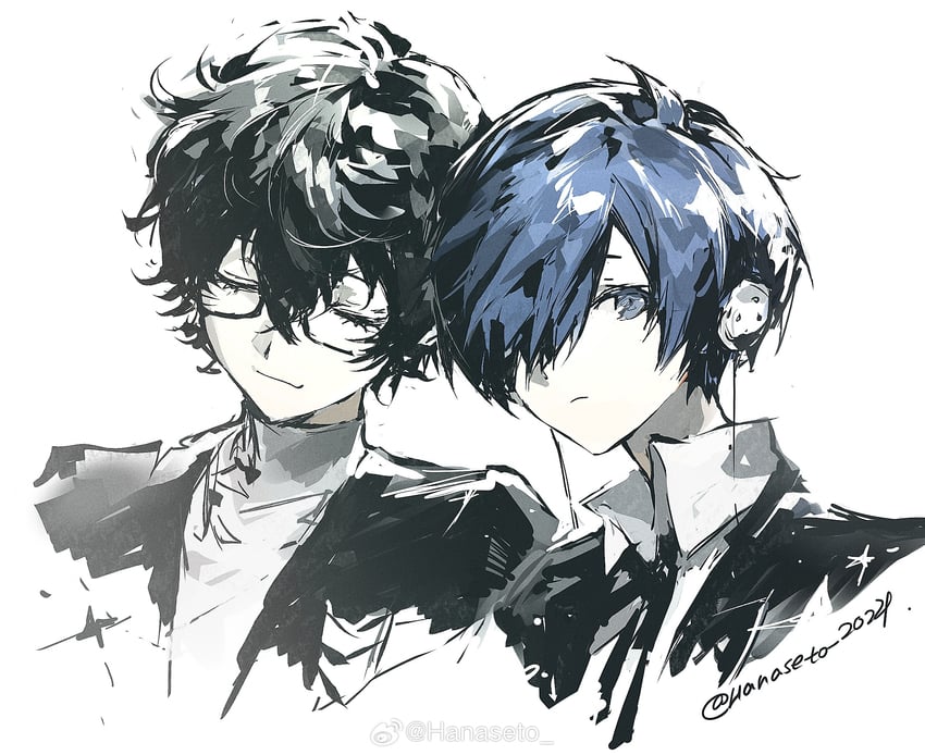 yuuki makoto and amamiya ren (persona and 2 more) drawn by hanaseto