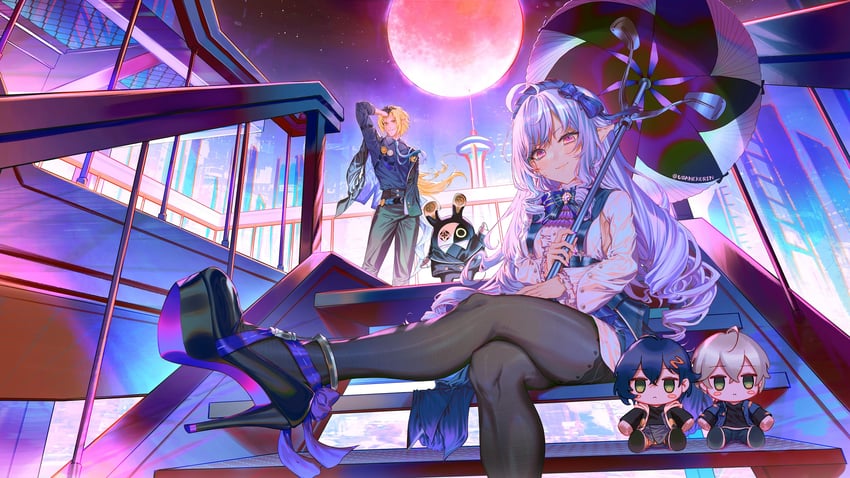 belle, wise, vivian banshee, hugo vlad, and robin (zenless zone zero) drawn by usanekorin