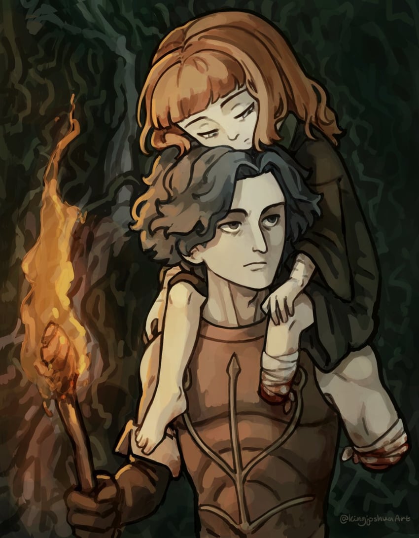 the girl and cahara (fear & hunger and 1 more) drawn by kingjoshua