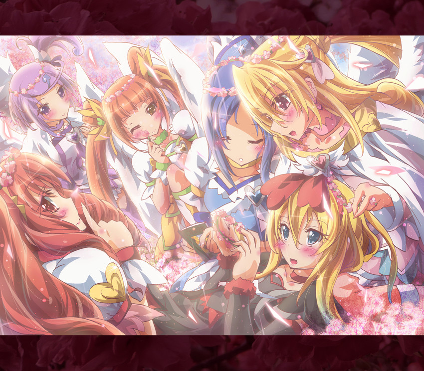 hishikawa rikka, aida mana, kenzaki makoto, yotsuba alice, cure heart, and 6 more (precure and 1 more) drawn by inoshishi_(ikatomo)