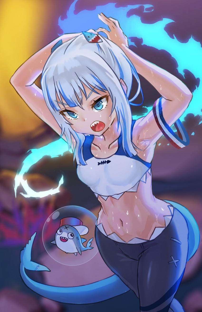 gawr gura, bloop, and ring fit trainee (hololive and 2 more) drawn by freeze-ex