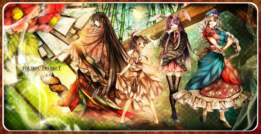 reisen udongein inaba, houraisan kaguya, inaba tewi, and yagokoro eirin (touhou) drawn by hana_(yui)
