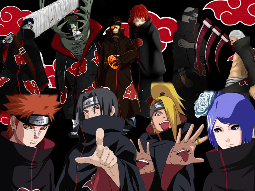 uchiha itachi, uchiha obito, deidara, konan, sasori, and 6 more (naruto and 1 more) drawn by kishimoto_masashi