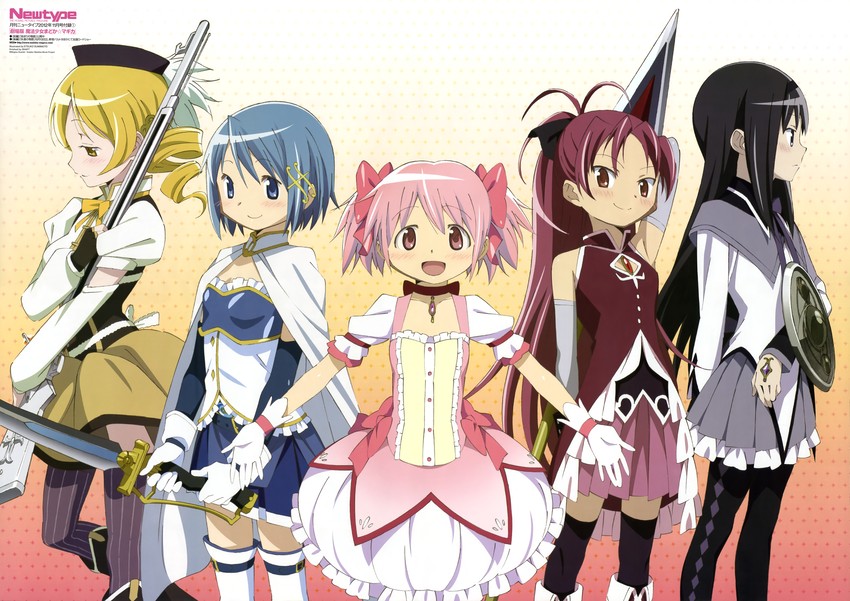 akemi homura, kaname madoka, miki sayaka, sakura kyoko, and tomoe mami (mahou shoujo madoka magica and 2 more) drawn by sumimoto_etsuko