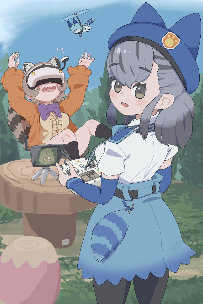 lucky beast, hikari, and crab-eating raccoon (kemono friends and 1 more) drawn by kunikuni_(kunihiro2005)