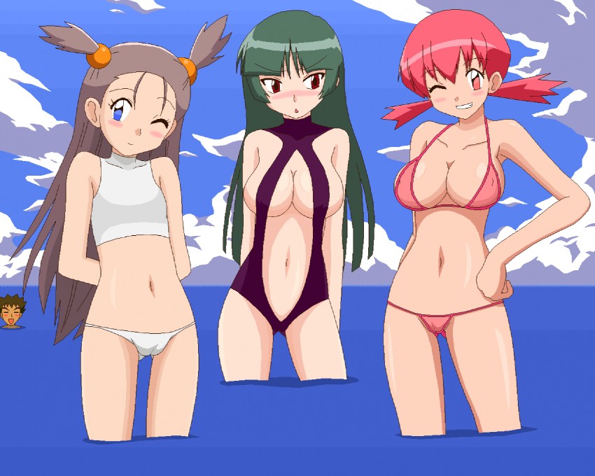 sabrina, jasmine, brock, and whitney (pokemon) drawn by kuro_hopper