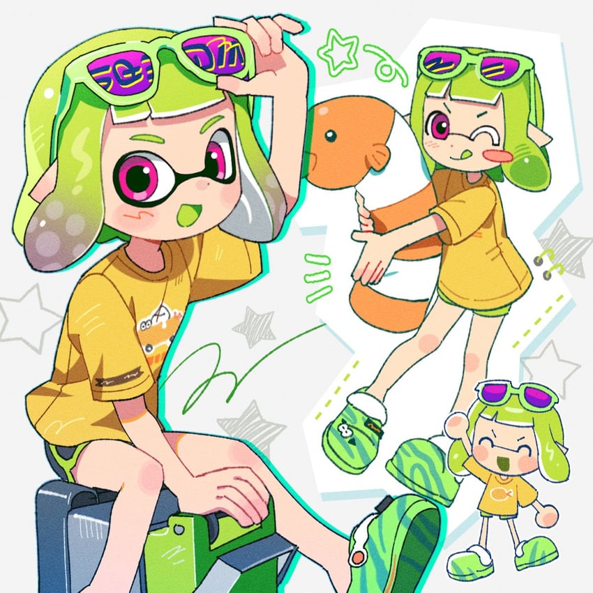 inkling player character and inkling girl (splatoon) drawn by hg_swdiary
