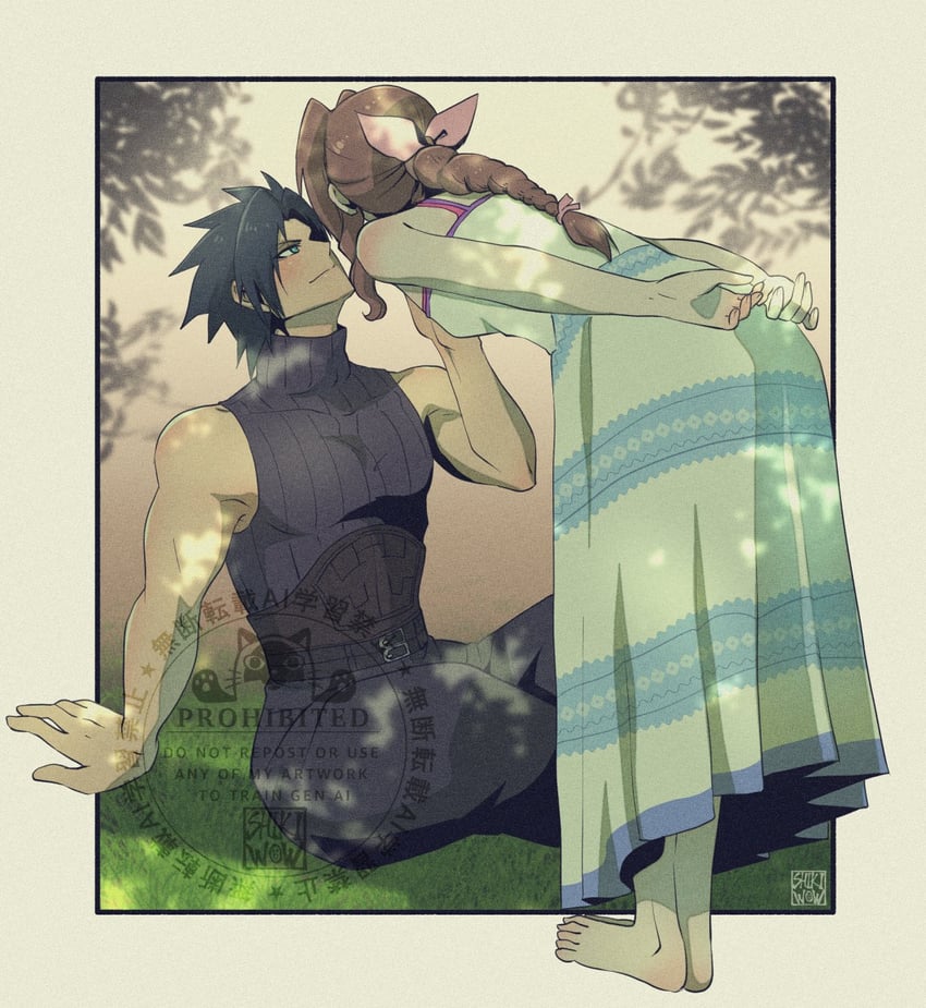 aerith gainsborough and zack fair (final fantasy and 2 more) drawn by shikiwo