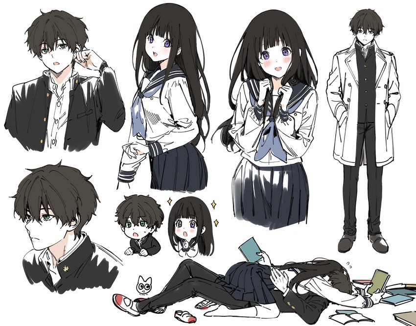 chitanda eru and oreki houtarou (hyouka) drawn by mery_(yangmalgage)