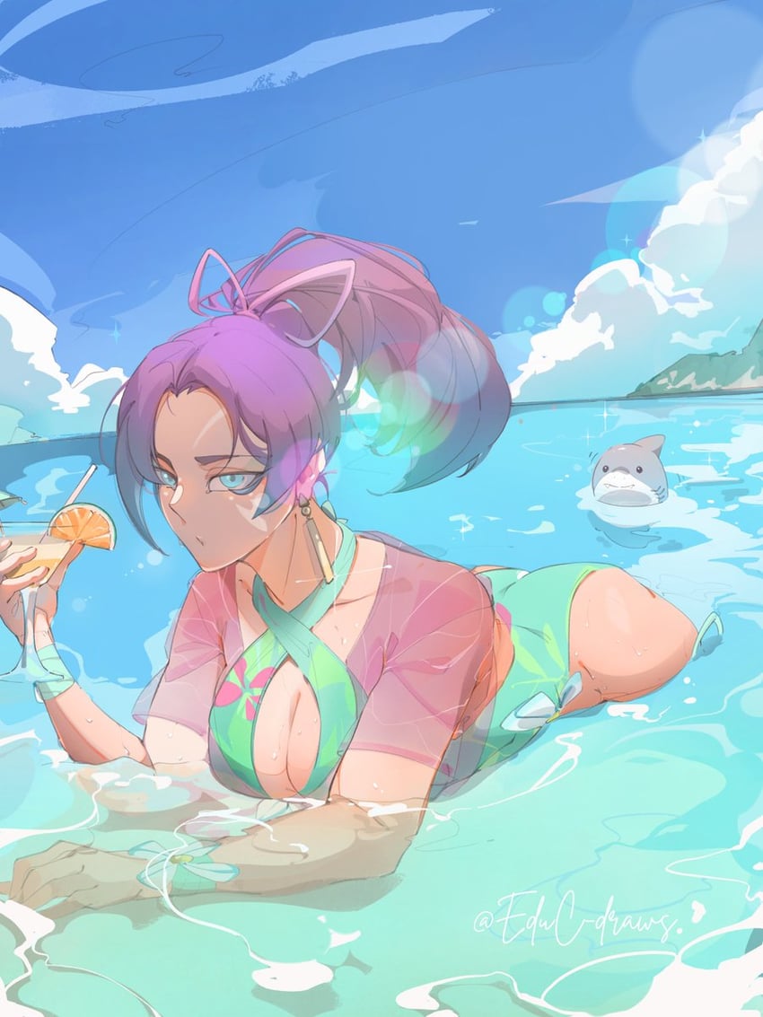 psylocke and jeff the land shark (marvel and 2 more) drawn by educ_draws