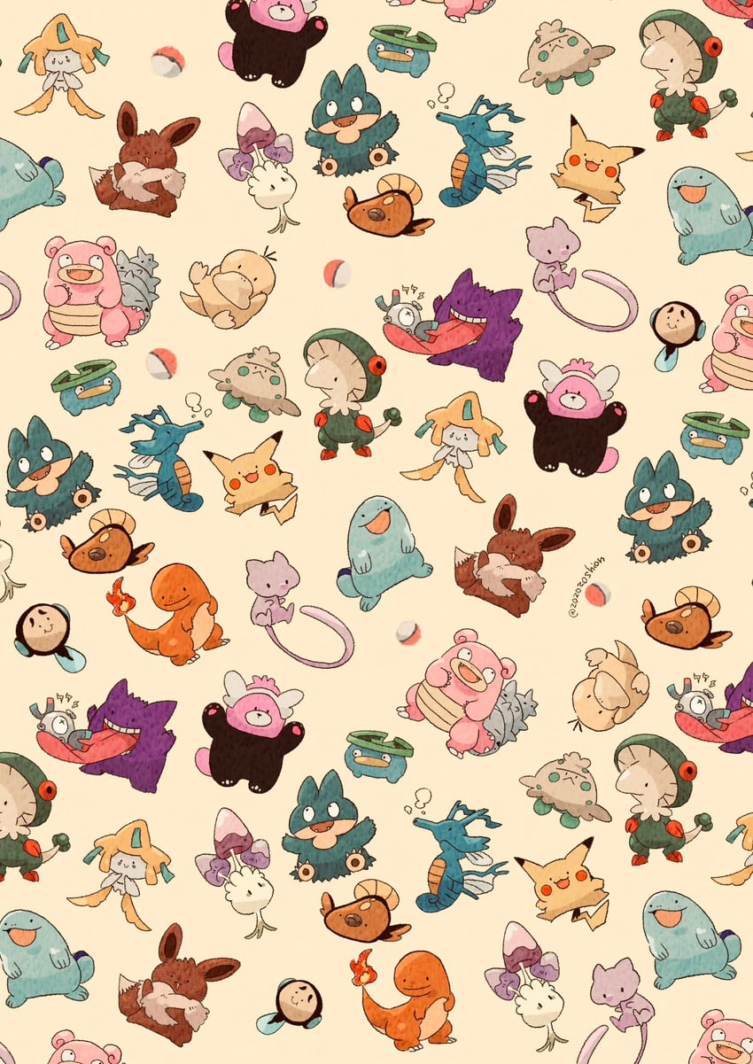 pikachu, eevee, gengar, jirachi, magnemite, and 13 more (pokemon) drawn by zozozoshion