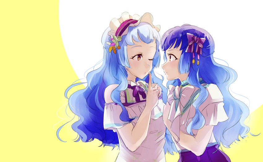 shirayuri kaguya and shirayuri sakuya (aikatsu! and 1 more) drawn by oka_paya