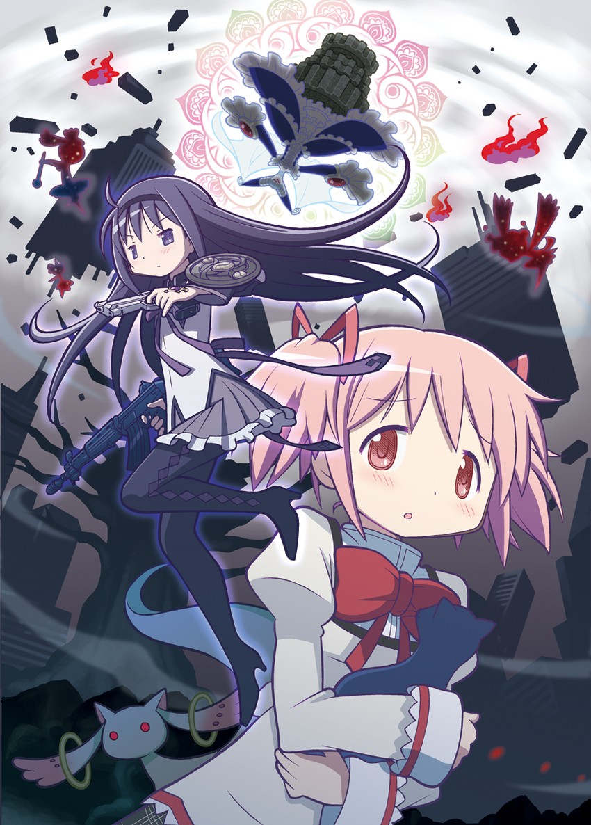 akemi homura, kaname madoka, kyubey, walpurgisnacht, amy, and 1 more (mahou shoujo madoka magica) drawn by gecchu