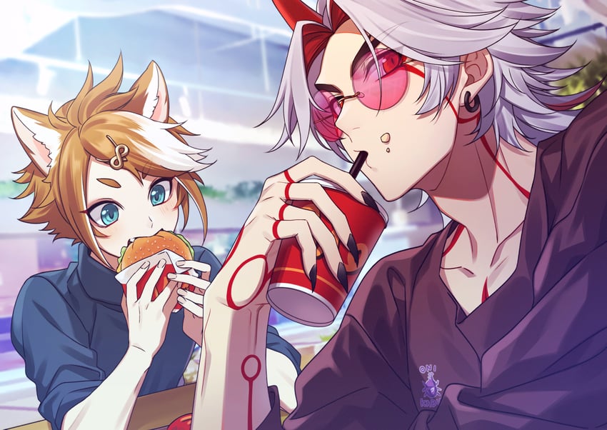 arataki itto, gorou, and onikabuto (genshin impact) drawn by onimoti