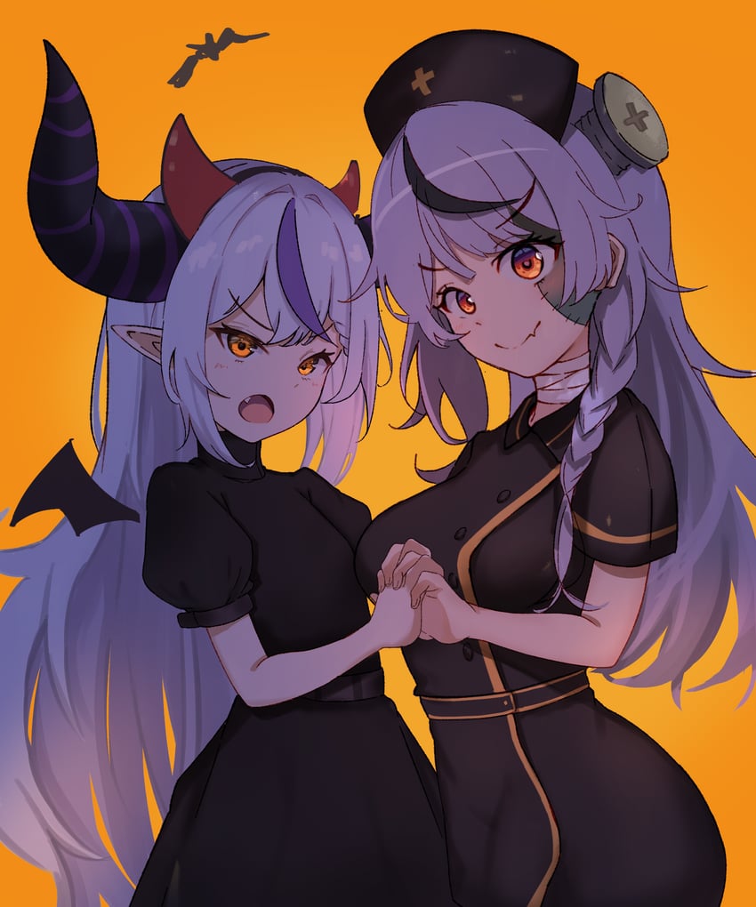 sakamata chloe and la+ darknesss (hololive) drawn by kashio_t_black