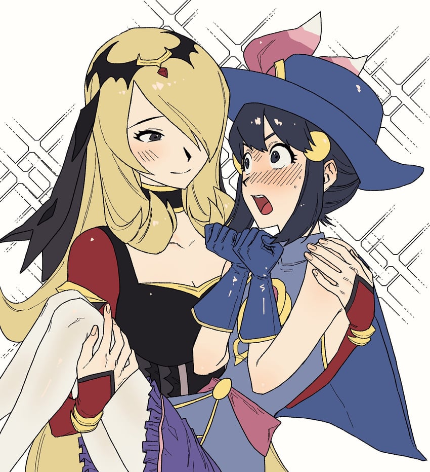 dawn, cynthia, giratina, and cresselia (pokemon and 1 more) drawn by akushitsu_ningen