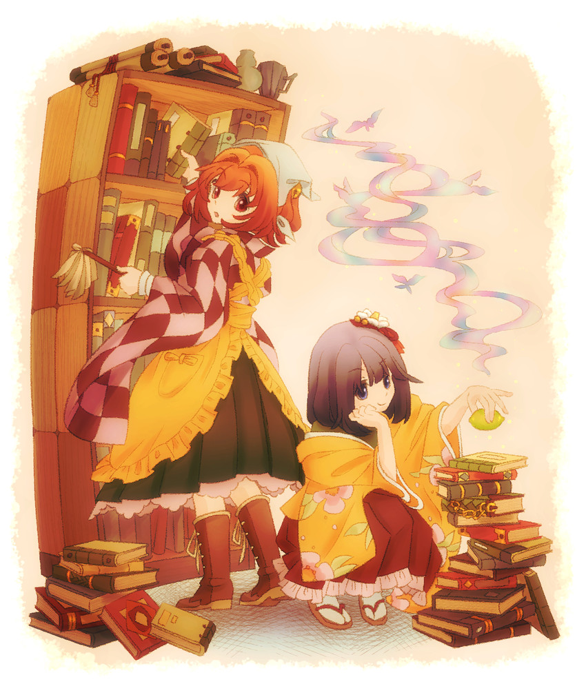 hieda no akyuu and motoori kosuzu (touhou) drawn by ikkaku