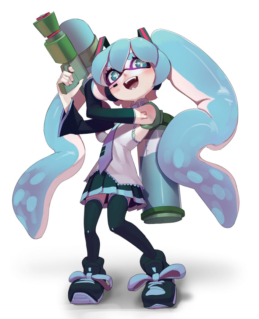 hatsune miku, inkling player character, and inkling girl (vocaloid and 1 more) drawn by topdylan