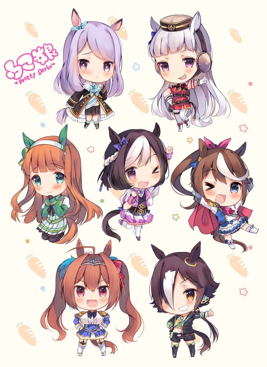 mejiro mcqueen, daiwa scarlet, gold ship, tokai teio, silence suzuka, and 2 more (umamusume) drawn by senmen_kinuko