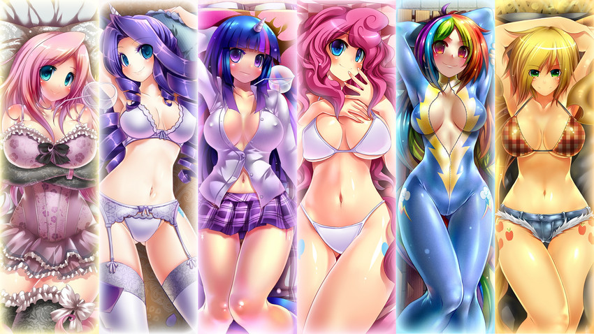 twilight sparkle, fluttershy, rainbow dash, pinkie pie, applejack, and 1 more (my little pony and 1 more) drawn by emperpep