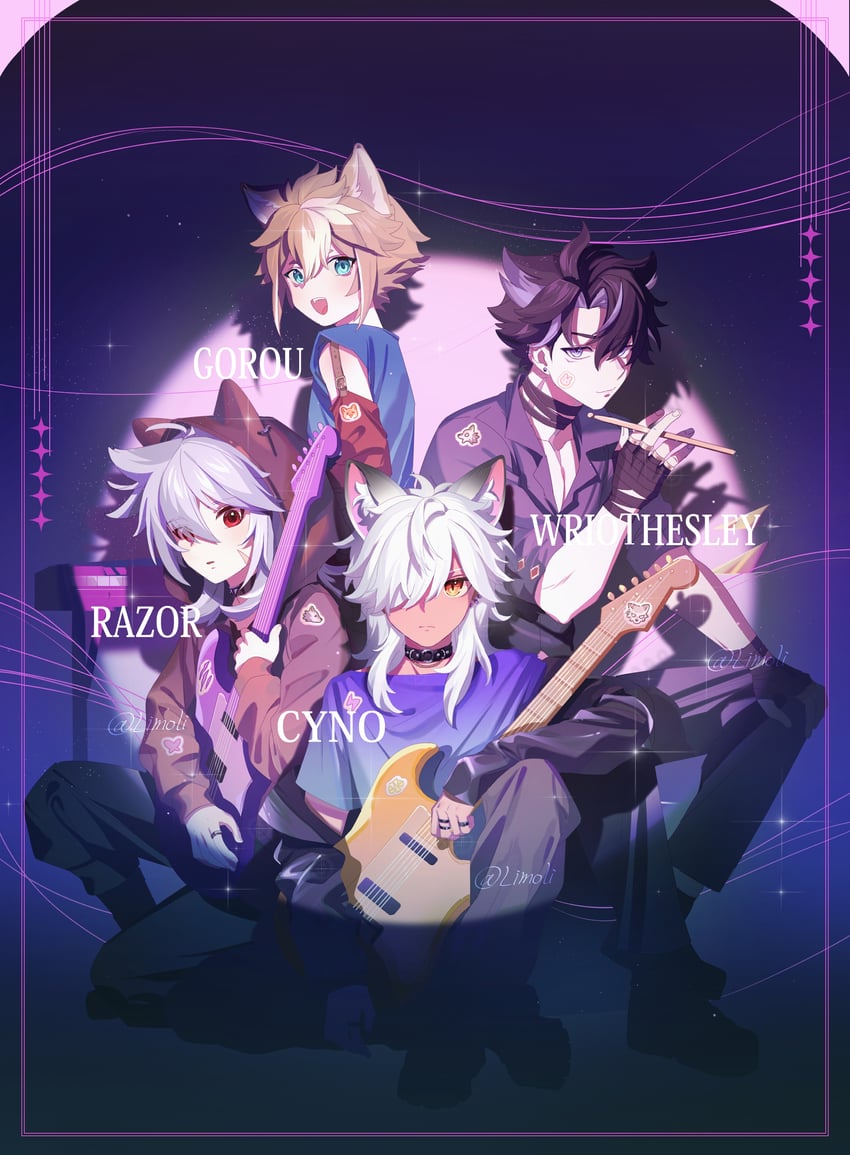 cyno, wriothesley, gorou, and razor (genshin impact) drawn by limoli_lian