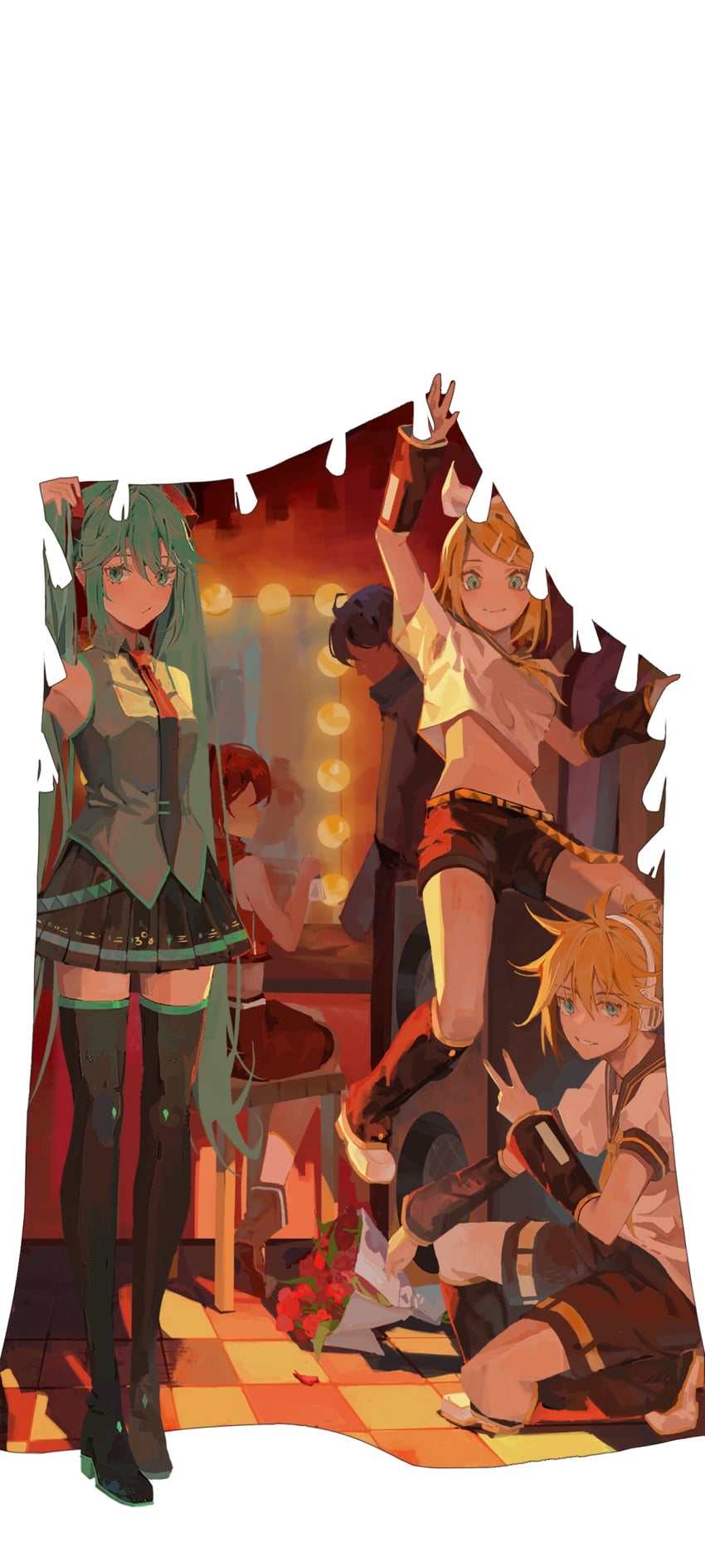 hatsune miku, kagamine rin, kagamine len, kaito, and meiko (vocaloid) drawn by kilukilu2017