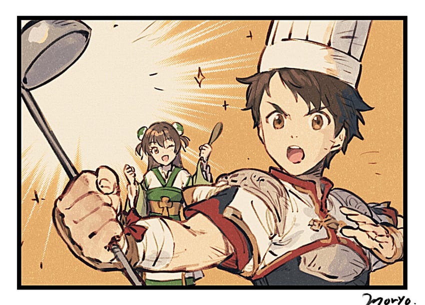 hero and yua (gensou suikoden and 1 more) drawn by moryo