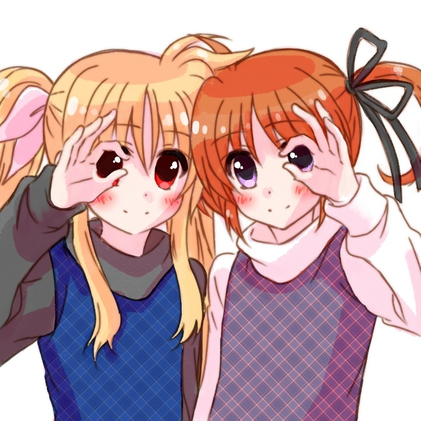 fate testarossa and takamachi nanoha (lyrical nanoha and 1 more) drawn by kohaku_(kohagura)