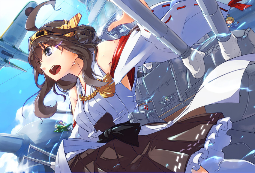 kongou, fairy, 35.6cm twin gun mount fairy, and 12.7cm twin high-angle gun mount fairy (kantai collection) drawn by shibuya_susano