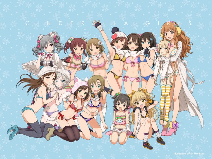 shibuya rin, shimamura uzuki, kanzaki ranko, futaba anzu, nitta minami, and 9 more (idolmaster and 1 more) drawn by morikura_en