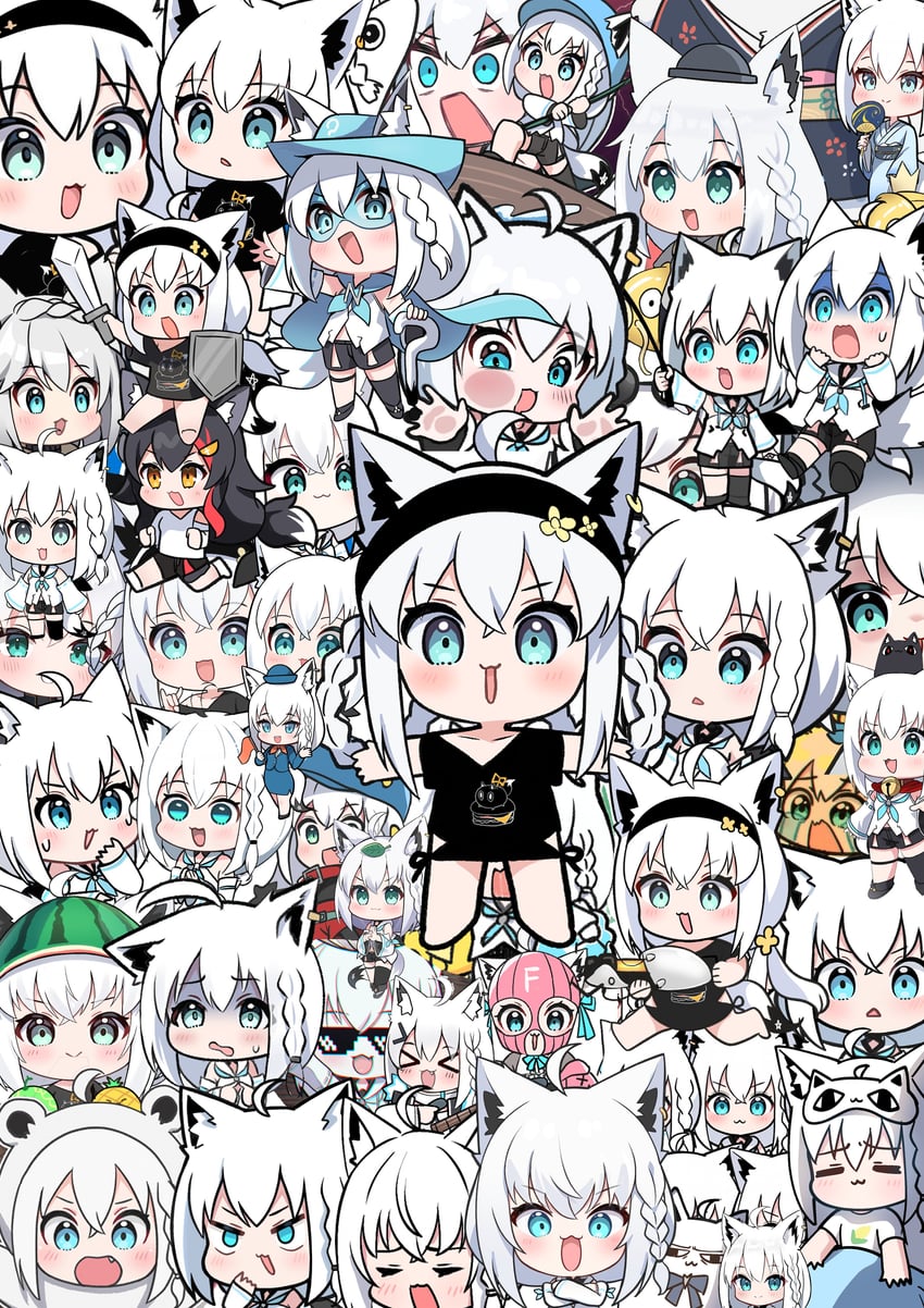 shirakami fubuki, ookami mio, magikarp, and white burinyan (blue archive and 3 more) drawn by kumarang