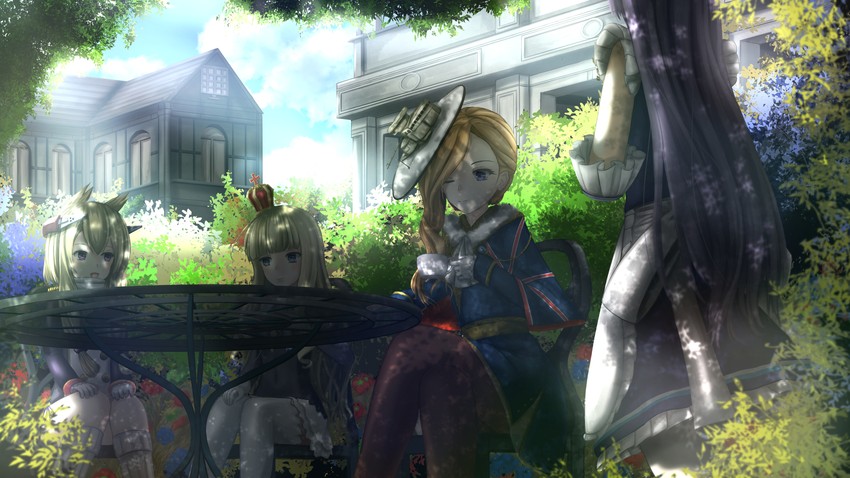 belfast, queen elizabeth, hood, and warspite (azur lane) drawn by loots