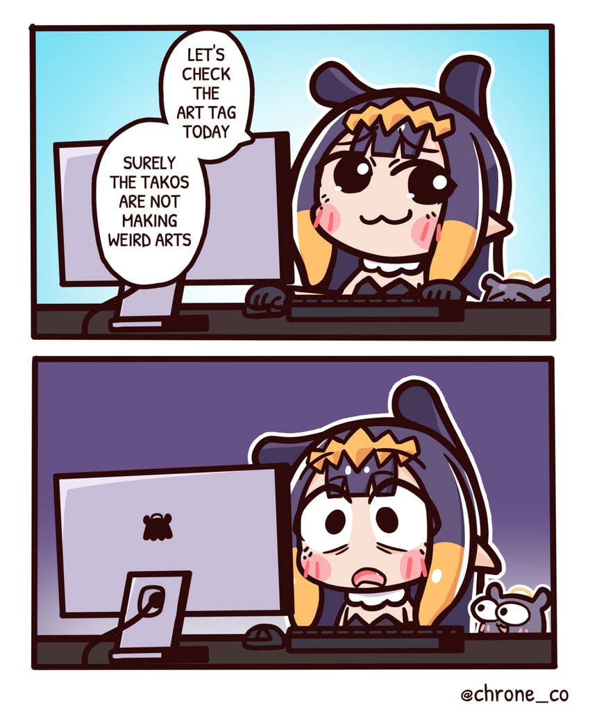ninomae ina'nis and takodachi (hololive and 1 more) drawn by chroneco