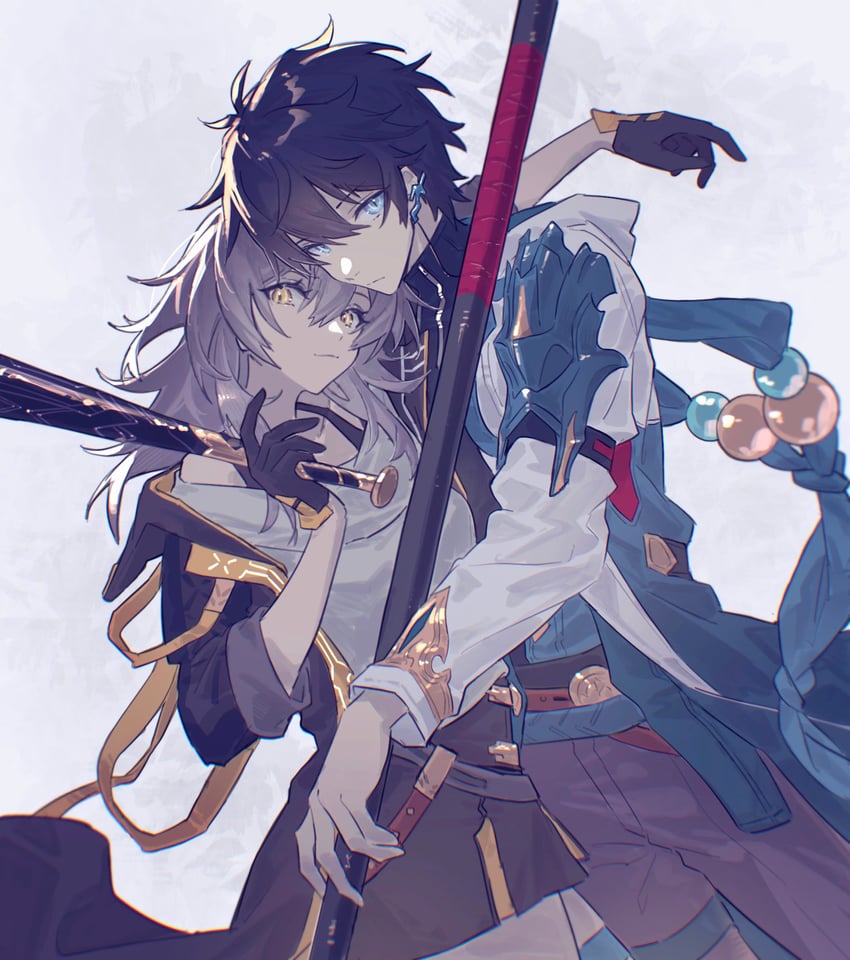 trailblazer, stelle, and dan heng (honkai and 1 more) drawn by mao_(expuella)