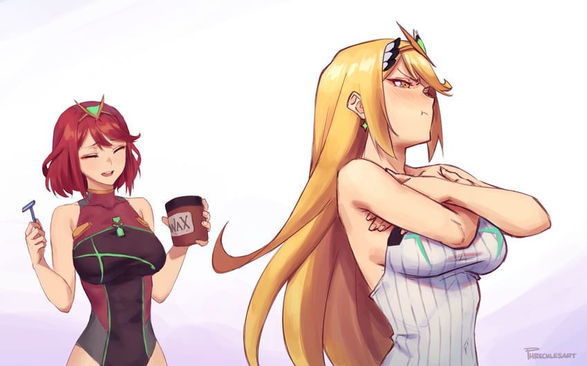 pyra and mythra (xenoblade chronicles and 1 more) drawn by phrecklesart