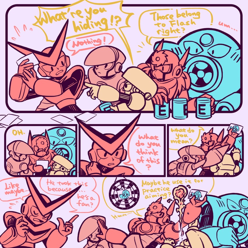 mega man, quick man, metal man, air man, flash man, and 2 more (mega man and 1 more) drawn by laser-lance