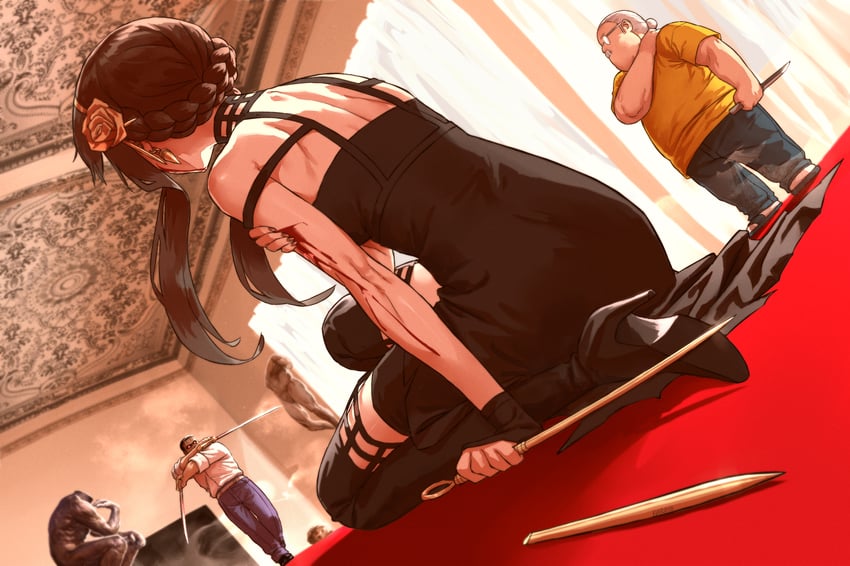 yor briar, king bradley, and sakamoto taro (spy x family and 2 more) drawn by haraya_manawari