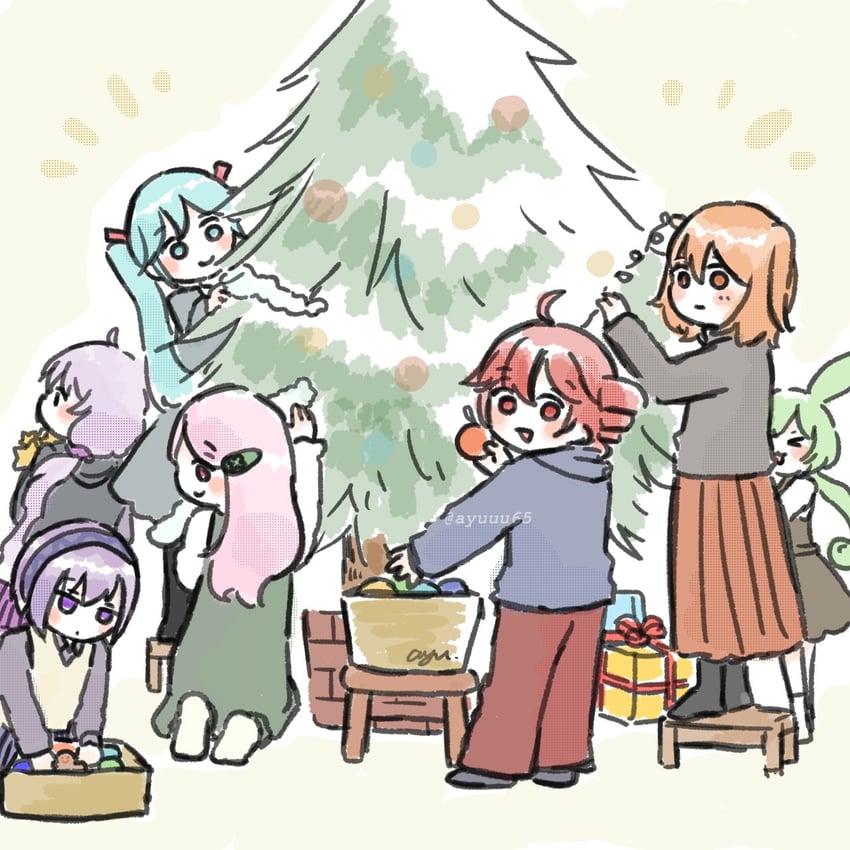 hatsune miku, kasane teto, yuzuki yukari, adachi rei, zundamon, and 2 more (vocaloid and 4 more) drawn by ayuuu65