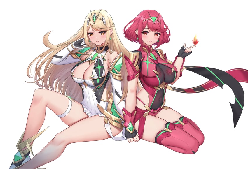 pyra and mythra (xenoblade chronicles and 1 more) drawn by ken-san