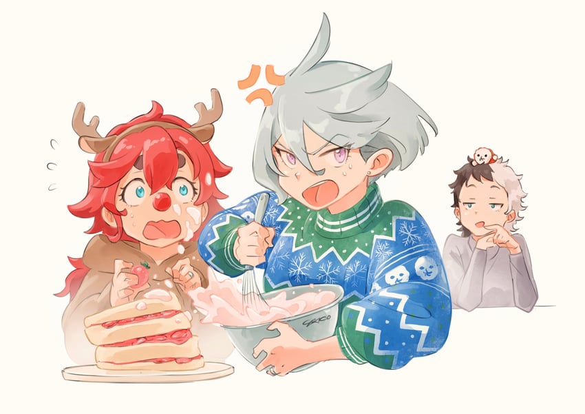 suletta mercury, miorine rembran, hots, prospera mercury, and rudolph the red nosed reindeer (gundam and 1 more) drawn by yaco_(085)
