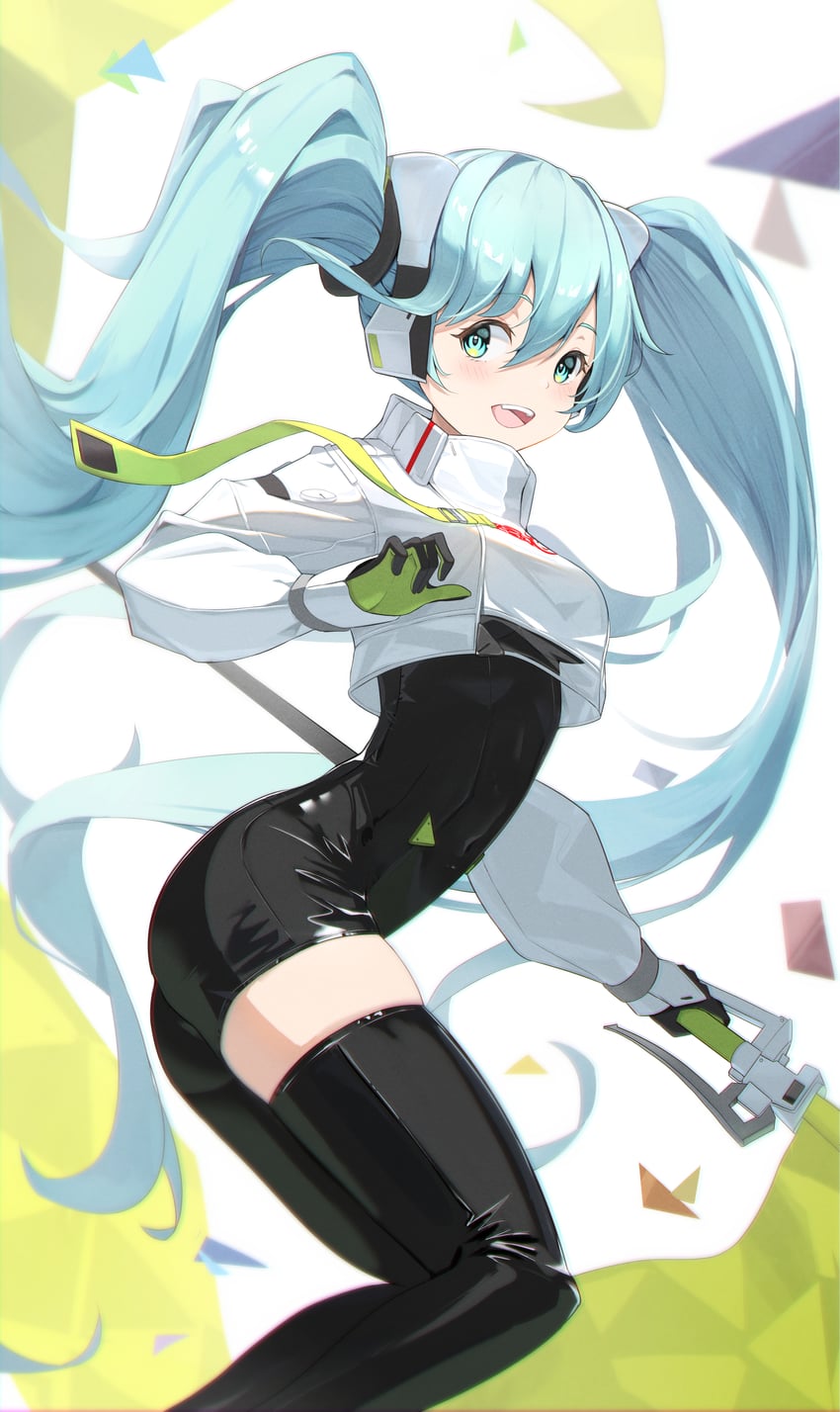 hatsune miku and racing miku (vocaloid and 1 more) drawn by three_twosix