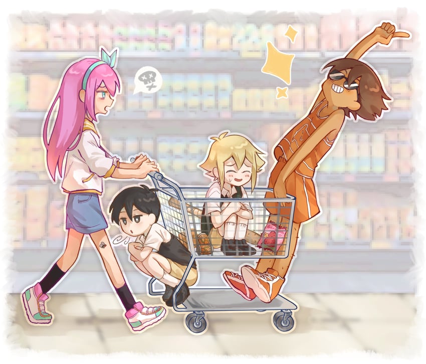 sunny, basil, aubrey, and kel (omori) drawn by thatbirdcanfly