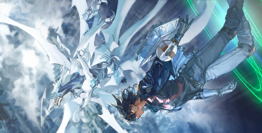 fudo yusei and shooting quasar dragon (yu-gi-oh! and 1 more) drawn by momentcorefly
