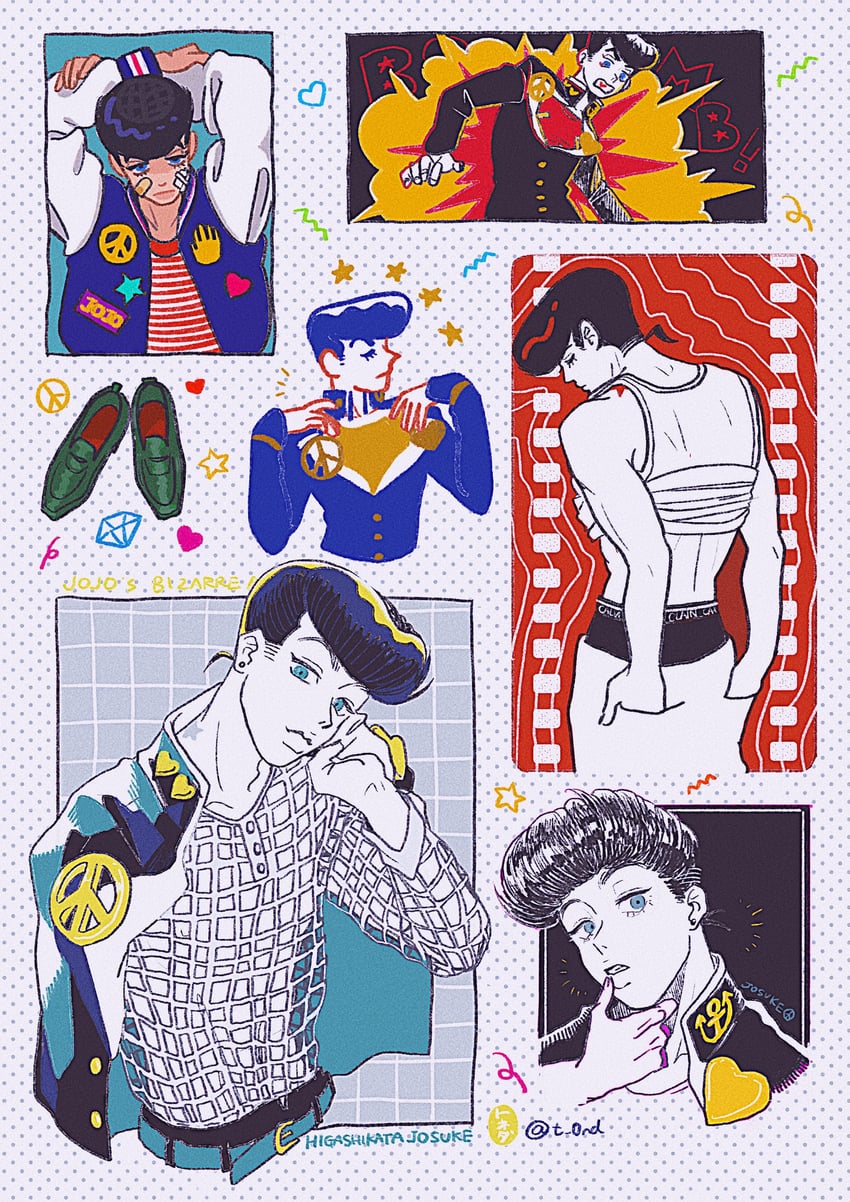 higashikata josuke (jojo no kimyou na bouken and 1 more) drawn by t_0nd