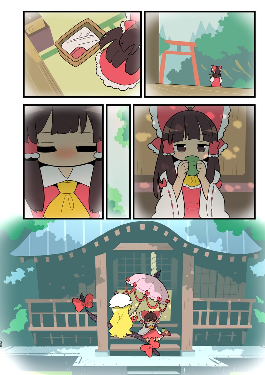 hakurei reimu and yakumo yukari (touhou) drawn by moyazou_(kitaguni_moyashi_seizoujo)
