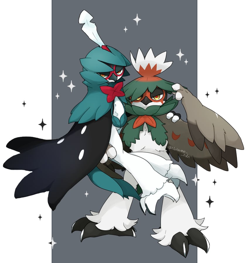 decidueye and hisuian decidueye (pokemon) drawn by hidane_(natsume_hdn)