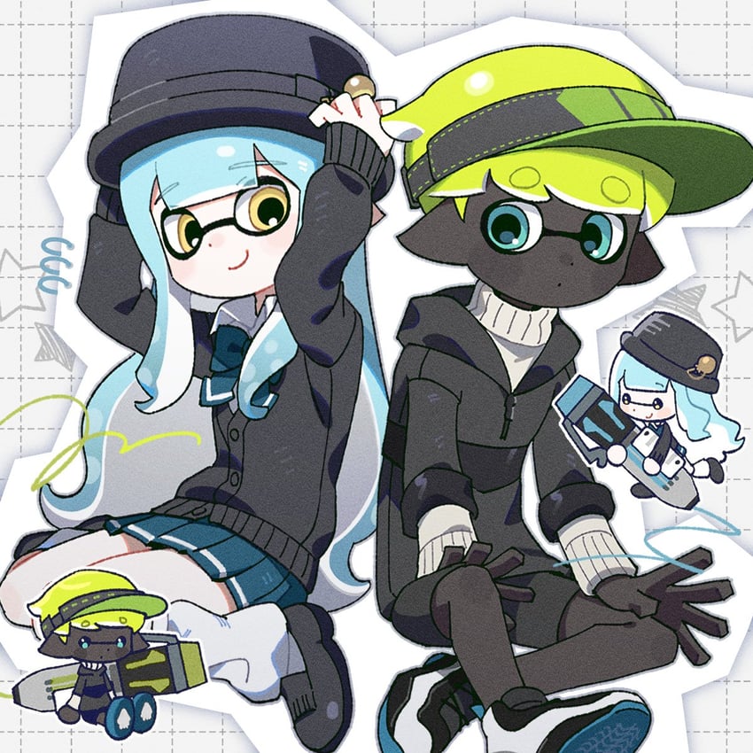 inkling player character, inkling girl, and inkling boy (splatoon) drawn by hg_swdiary