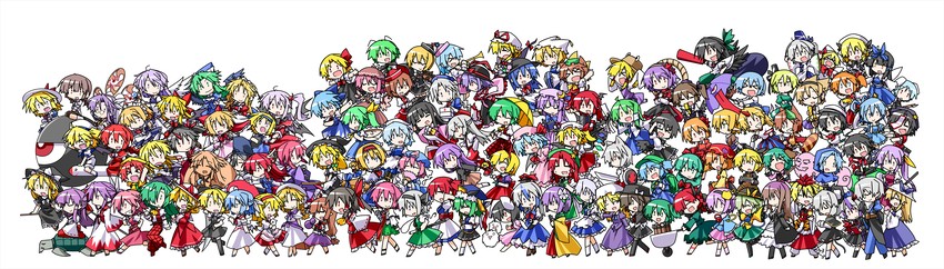 hakurei reimu, kirisame marisa, remilia scarlet, flandre scarlet, izayoi sakuya, and 103 more (touhou) drawn by hemogurobin_a1c