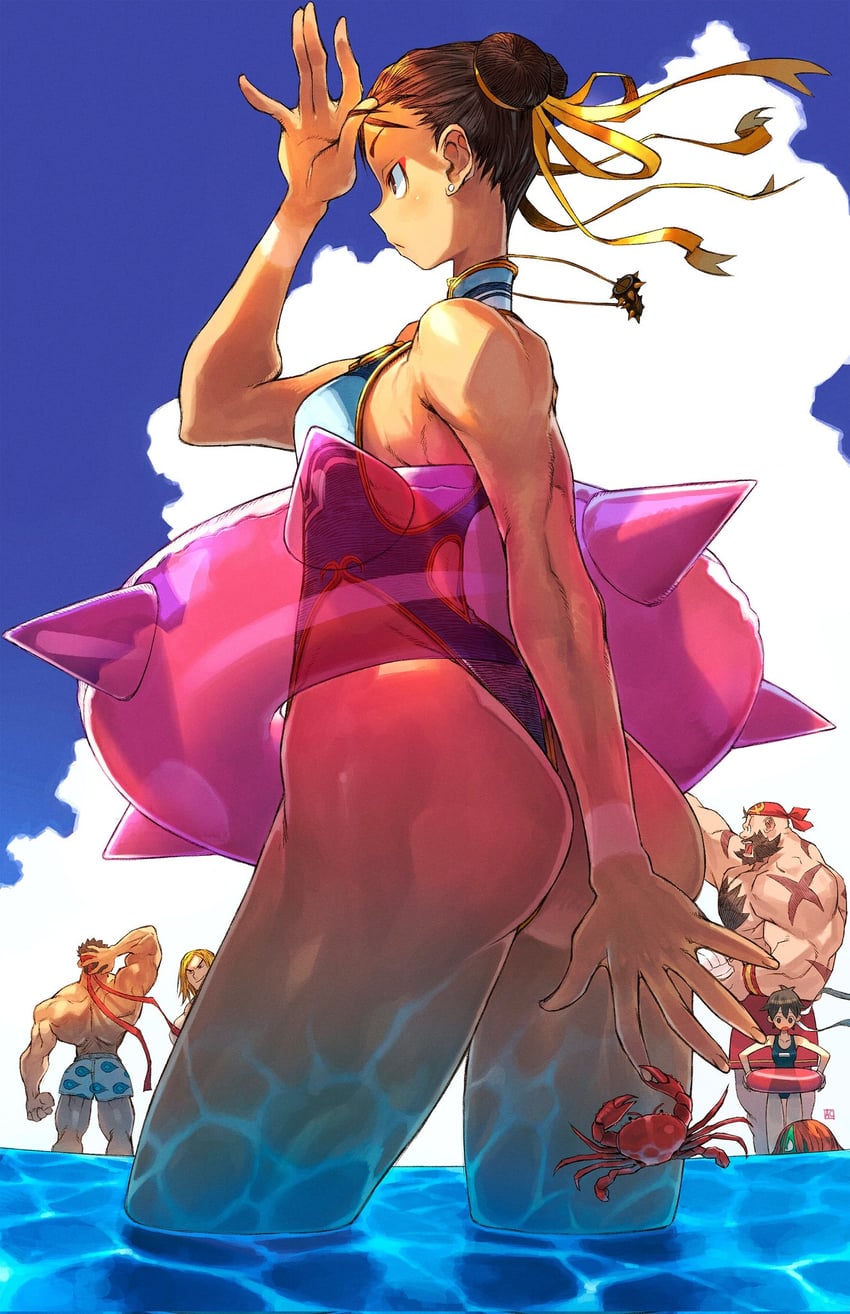 chun-li, ryu, kasugano sakura, ken masters, zangief, and 1 more (street fighter) drawn by andrewcockroach