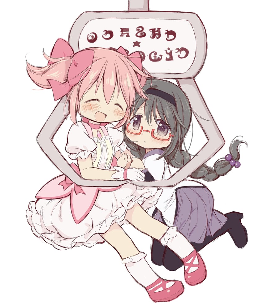 akemi homura and kaname madoka (mahou shoujo madoka magica) drawn by hitode